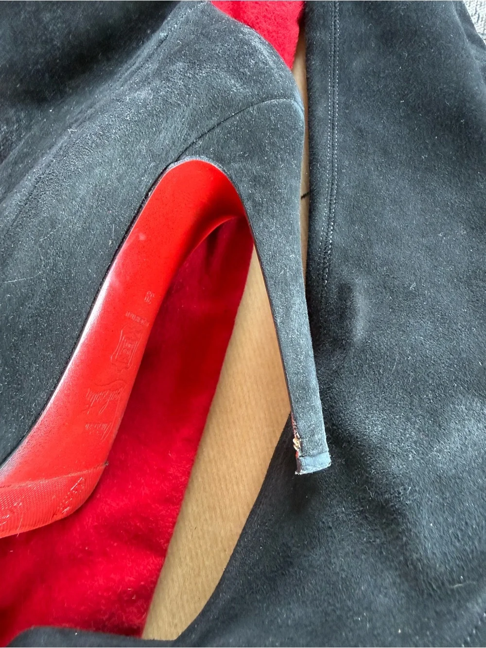 Christian Louboutin Black Over-the-Knee Suede Stiletto Boots